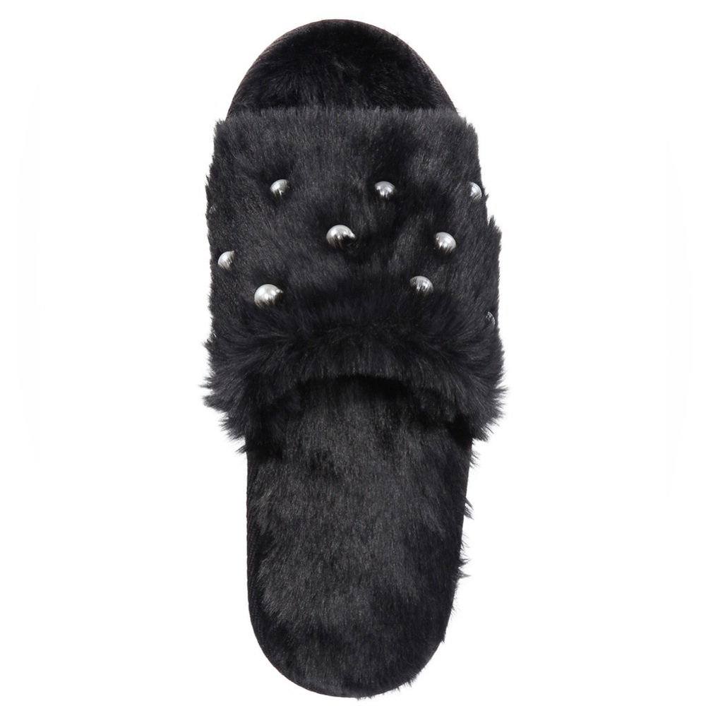 Faux fur slides with imitation pearls from INC